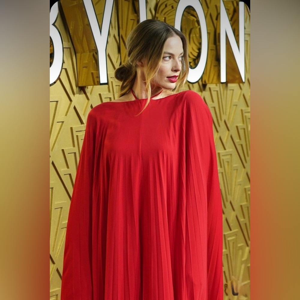 Red Pleated Cape Dress - Women